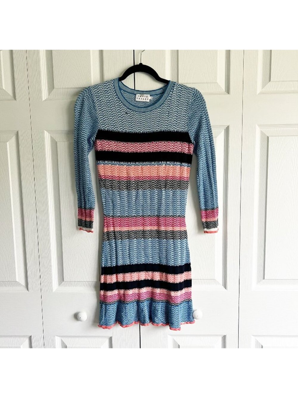 Tanya Taylor Beta Blue Pink Black Knit Long Sleeve Dress Women's Size Small S